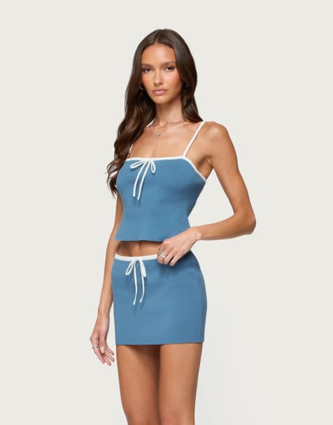 Edikted Pheobe contrast knit tank top in blue - view 1