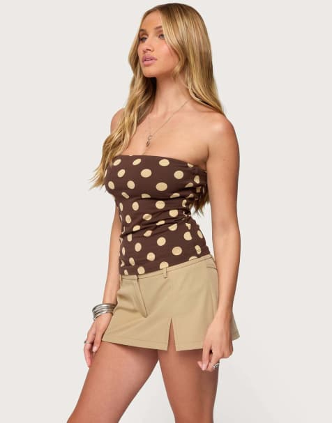 Edikted Polka dot built in bra tube top in brown - view 1