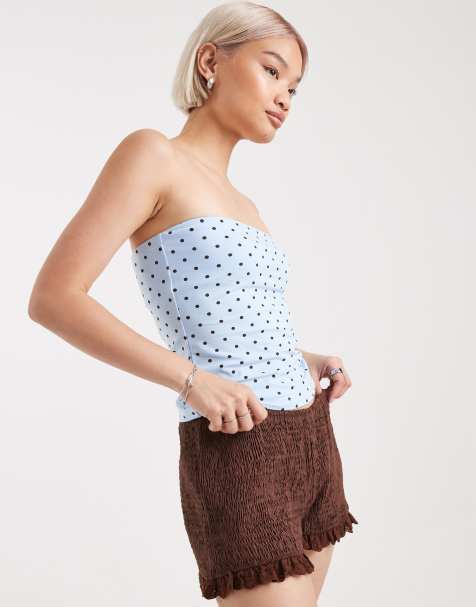 Edikted polka dot strapless top in blue - view 1