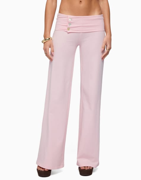 Edikted poppy foldover wide leg pants in pink - view 1