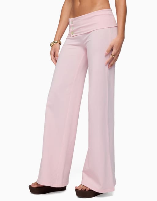 Edikted poppy foldover wide leg pants in pink, 3 of 5