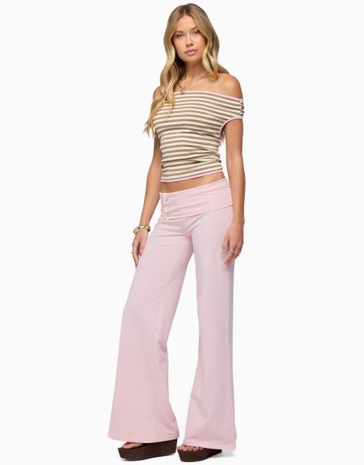 Edikted poppy foldover wide leg pants in pink, 4 of 5