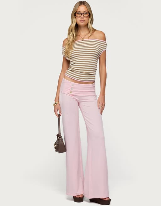 Edikted poppy foldover wide leg pants in pink, 5 of 5