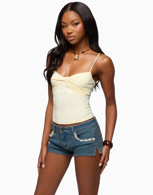 Edikted pyper twisted tank top in yellow, 3 of 5