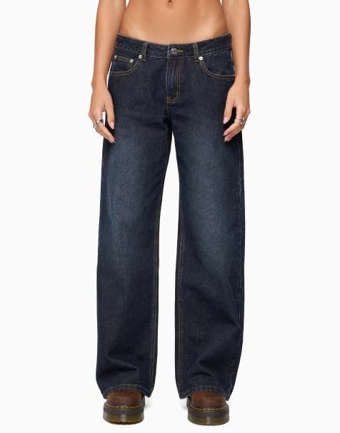 Edikted raelynn washed low rise baggy jeans in dark-blue-washed - view 1