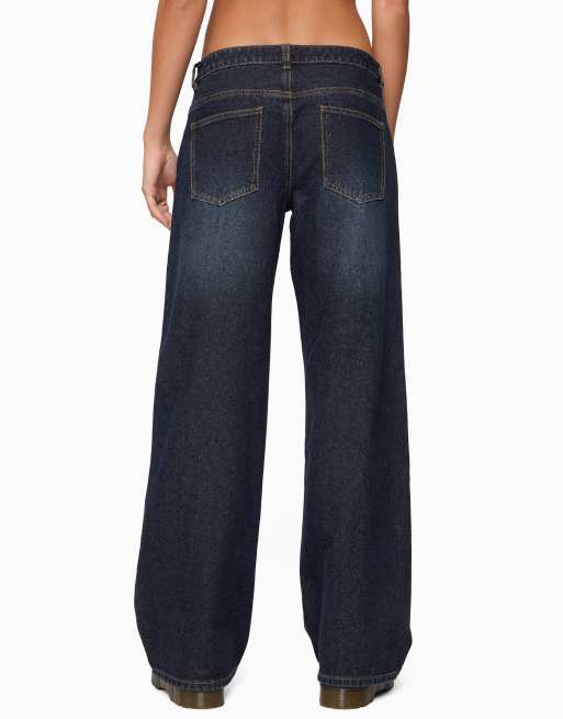 Edikted raelynn washed low rise baggy jeans in dark-blue-washed, 2 of 5