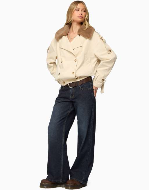 Edikted raelynn washed low rise baggy jeans in dark-blue-washed, 4 of 5