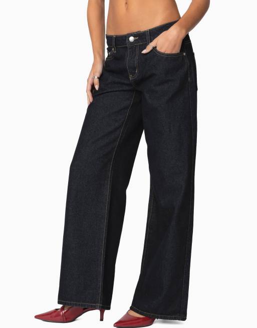 Edikted raelynn washed low rise baggy jeans in indigo-blue-raw-washed, 3 of 5