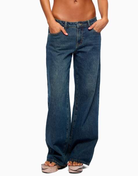 Edikted raelynn washed low rise baggy jeans in twilight-blue - view 1