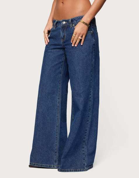 Edikted Raiyne low rise wide leg jeans in dark blue - view 1