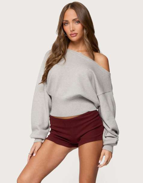 Edikted Ravenna off shoulder sweater in light gray melange - view 1