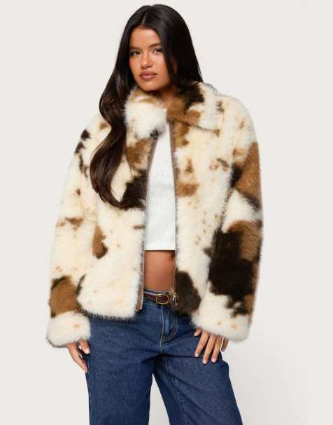 Edikted Rayan cow print faux fur jacket in mix - view 1