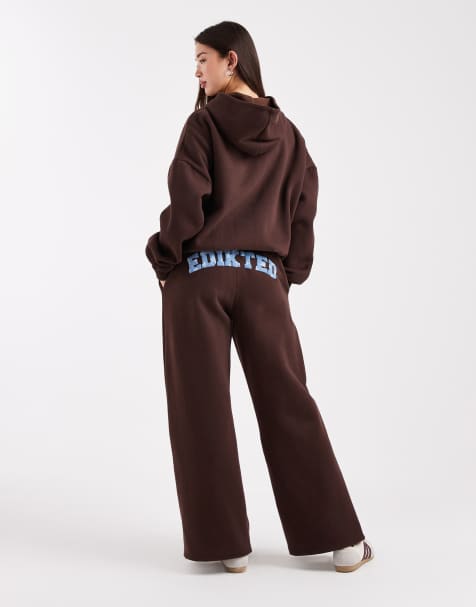 Edikted Really tracksuit bottoms in brown (part of a set) - view 1
