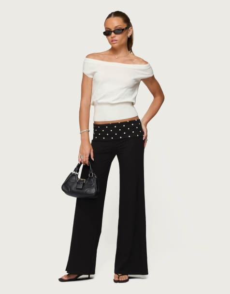 Edikted Reeva polka dot fold over pants in black - view 1