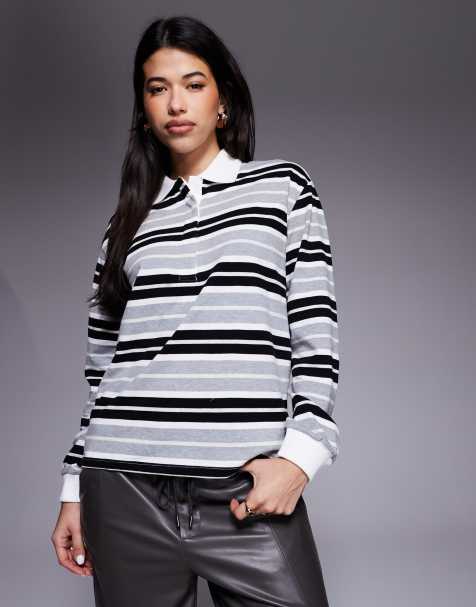 Edikted Renya striped rugby shirt in grey - view 1