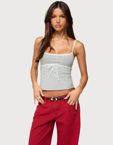 Edikted Rhoda contrast polka dot tank top in gray melange - view 1