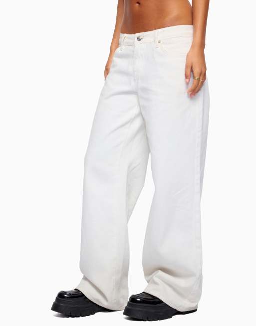Edikted roman low rise baggy jeans in white, 3 of 4