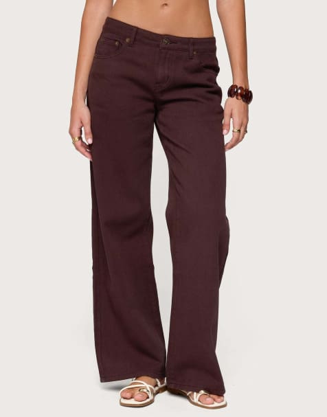 Edikted Roman low rise slouchy jeans in brown - view 1