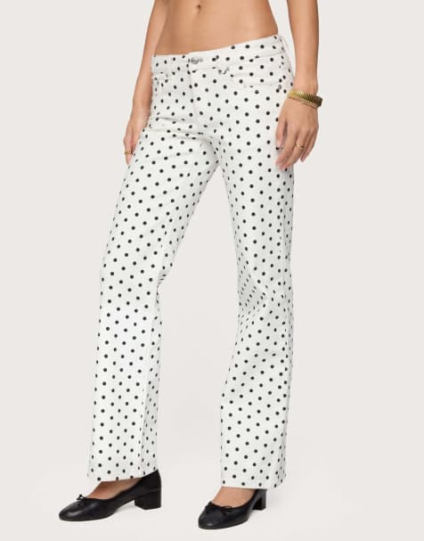 Edikted Romily polka dot low rise jeans in white - view 1