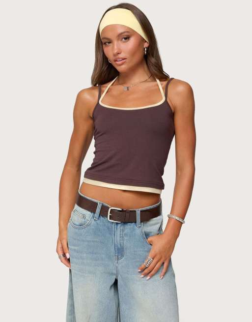 Edikted Roya layered halter tank top in brown