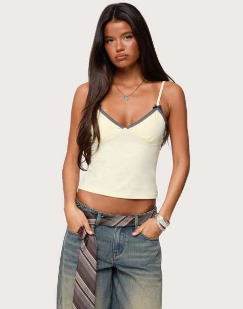 Edikted Ruelle contrast frill tank top in yellow