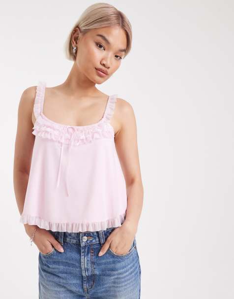 Edikted ruffle mesh babydoll tank top in pink - view 1