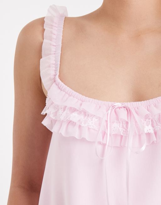 Edikted ruffle mesh babydoll tank top in pink | ASOS