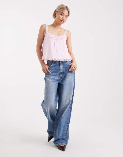 Edikted ruffle mesh babydoll tank top in pink, 3 of 4