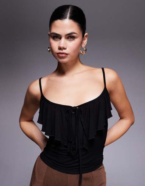 Edikted ruffle tank top in black - view 1