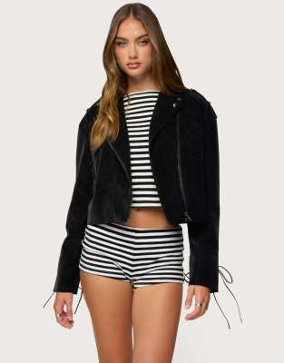 Edikted Ryder Faux Suede Biker Jacket In Black