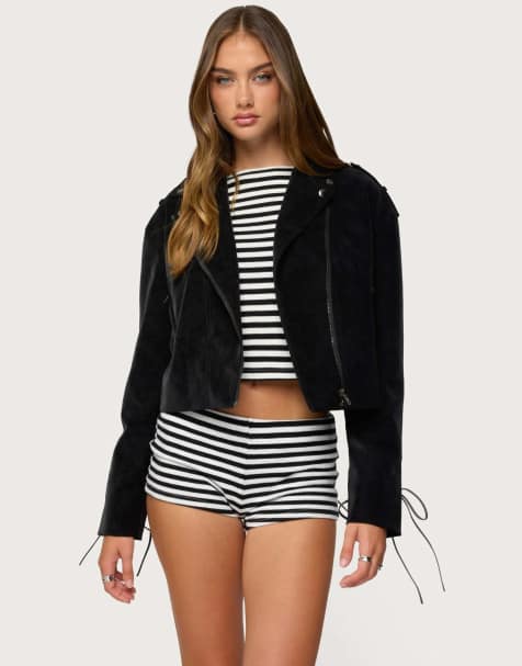 Edikted Ryder faux suede biker jacket in black - view 1