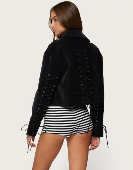 Edikted Ryder faux suede biker jacket in black | ASOS
