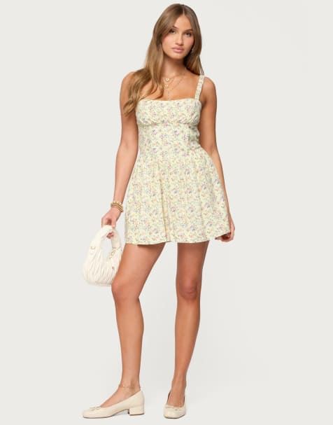 Edikted Sadee ruched floral mini dress in yellow - view 1