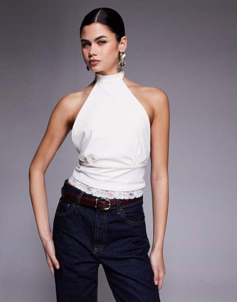 Edikted Sandra lacey high neck halter top in cream - view 1