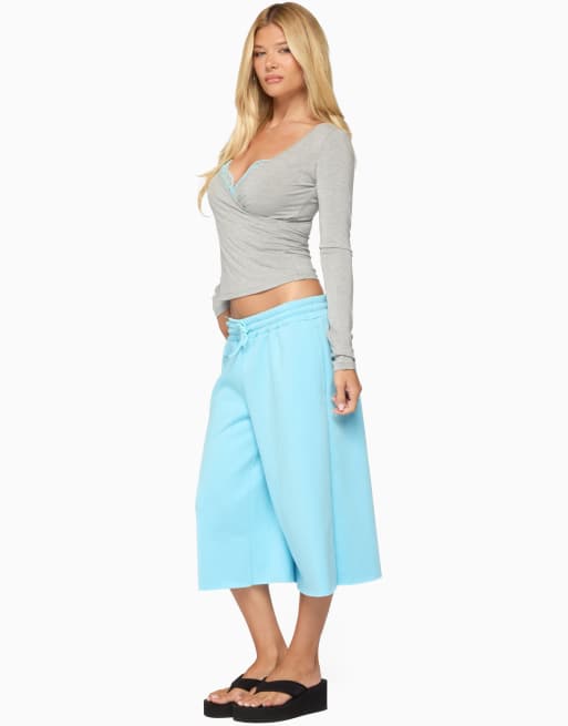 Edikted Sanel lacey long sleeve top in gray-and-aqua, 4 of 5