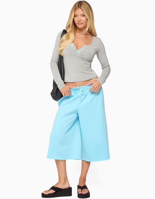 Edikted Sanel lacey long sleeve top in gray-and-aqua, 5 of 5