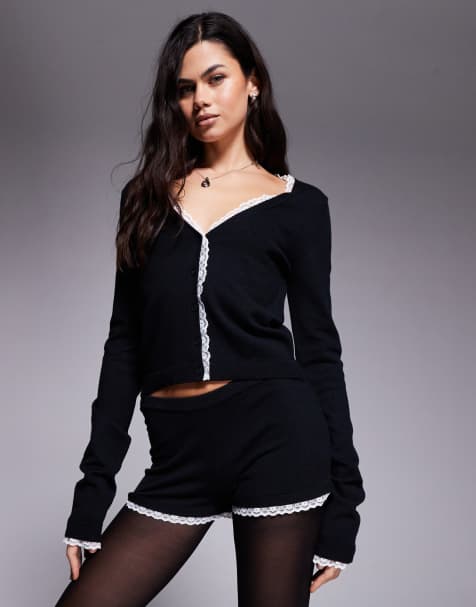 Edikted Sansa lacey knit in black co-ord - view 1