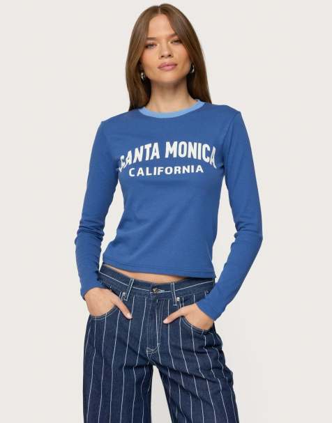 Edikted Santa monica long sleeve t shirt in blue - view 1