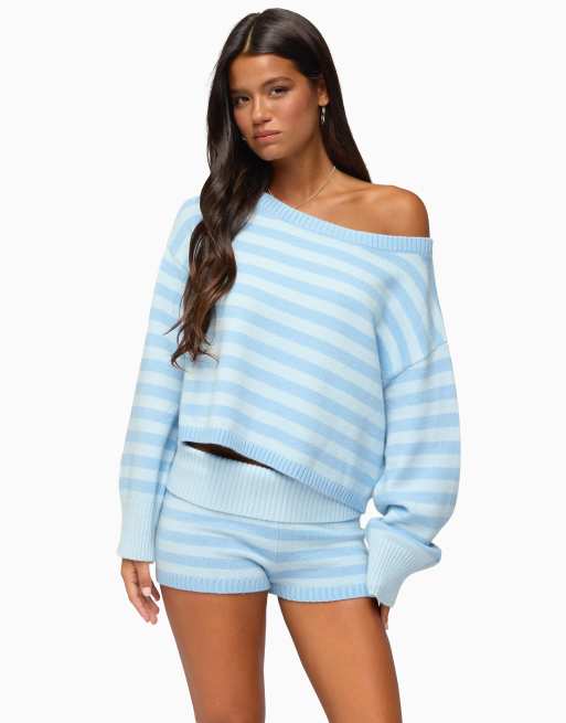 Edikted saphi striped knit shorts and sweater set in light-blue, 3 of 3