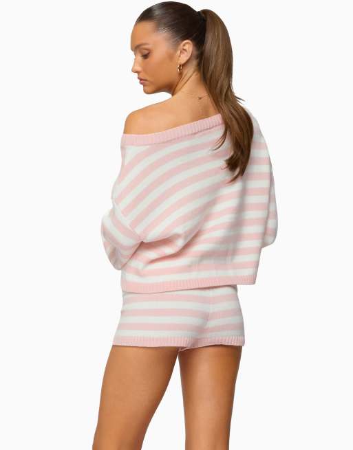 Edikted Saphi striped oversized knit sweater in light-pink-and-cream, 2 of 5