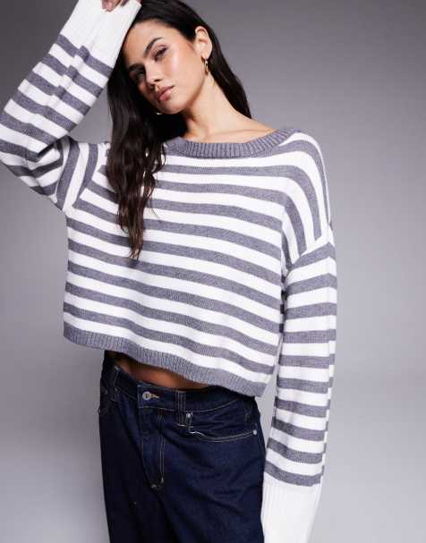 Edikted Saphi striped oversized sweater in grey - view 1