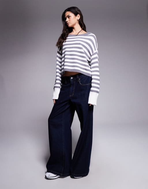 Edikted Saphi striped oversized sweater in grey, 4 of 4
