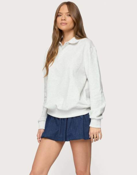 Edikted Scholar oversized polo sweatshirt in gray melange