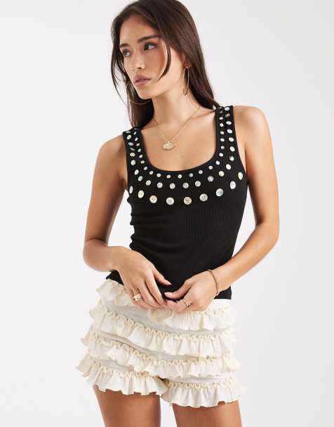 Edikted scoop detailed tank top in black