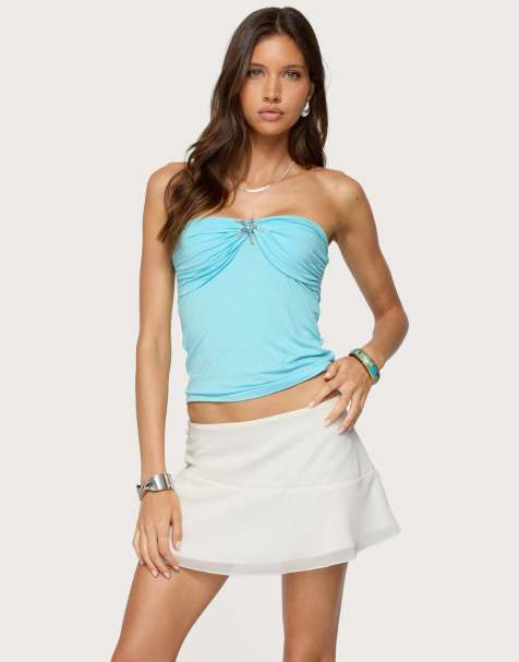 Edikted Seaborn strapless twist front top in blue - view 1