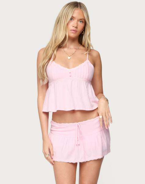 Edikted Selene lacey pleated tank top in light pink - view 1