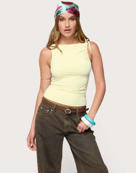 Edikted Shanee tie shoulder top in yellow - view 1