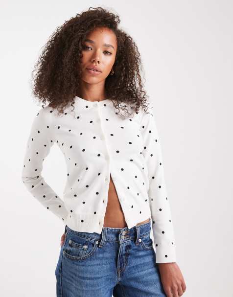 Edikted Shea polka dot knitted cardigan in white - view 1