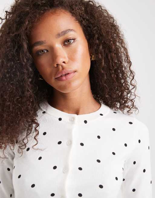 Edikted Shea polka dot knitted cardigan in white, 3 of 4