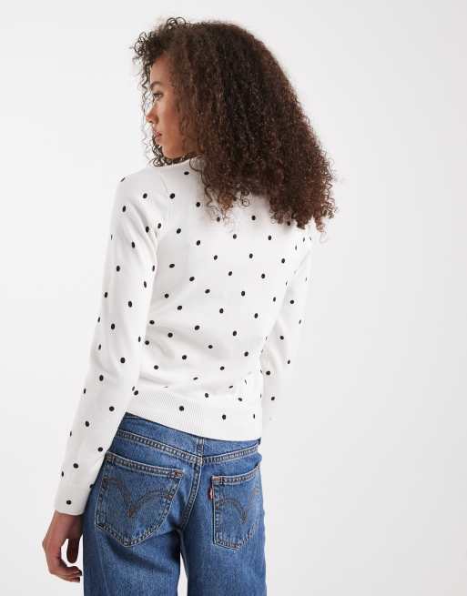 Edikted Shea polka dot knitted cardigan in white, 4 of 4